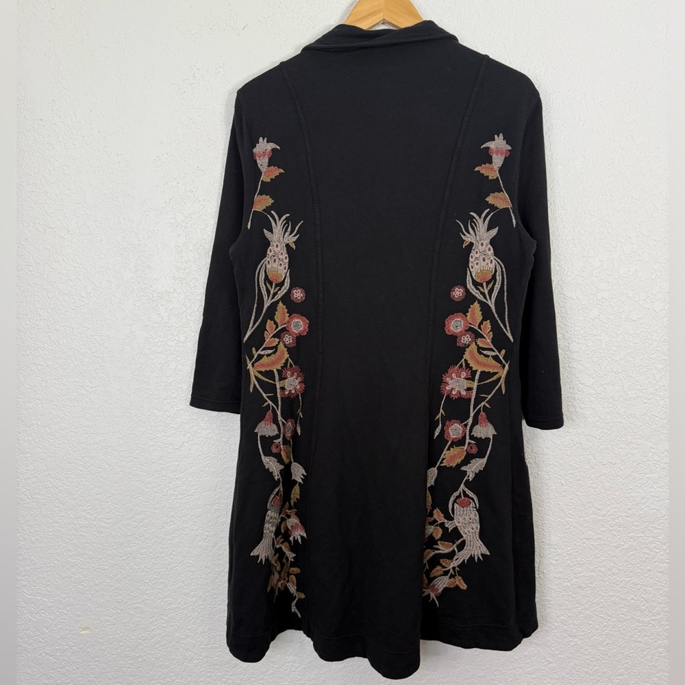 XCVI Black Floral Embroidered Cotton Jacket Large Bohemian Artsy Lagenlook - Picture 5 of 10
